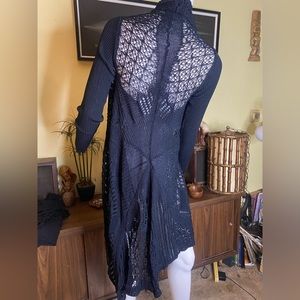 Ladies black ornate Lace knit open sweater cardigan gothic boho beach coverup